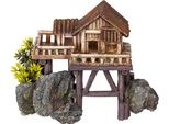 Ornamenti Acquatici "Holzhaus"" Con Piante 23 X 12,3 X 17 Cm"