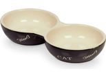 Ciotola Doppia Per Gatti In Ceramica Nobby "Cat"" 22 X 11,5 X 3,5 Cm Nero / Beige"