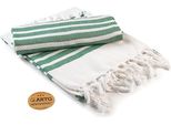 A&R AR053 | Asciugamano Hamamzz® Dalaman - 100 X 180 Cm - Colore: Bianco/Verde Scuro - Dimensioni: 100 X 180 Cm