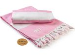 A&R AR056 | Asciugamano Hamamzz® Marmaris De Luxe - 100 X 180 Cm - Colore: Rosa Chiaro/Bianco - Dimensioni: 100 X 180 Cm