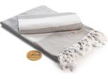 A&R AR056 | Asciugamano Hamamzz® Marmaris De Luxe - 100 X 180 Cm - Colore: Grigio Chiaro/Bianco - Dimensioni: 100 X 180 Cm
