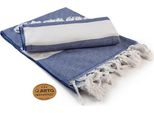 A&R AR056 | Asciugamano Hamamzz® Marmaris De Luxe - 100 X 180 Cm - Colore: Blu Marino/Bianco - Dimensioni: 100 X 180 Cm