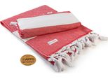 A&R AR056 | Asciugamano Hamamzz® Marmaris De Luxe - 100 X 180 Cm - Colore: Rosso/Bianco - Dimensioni: 100 X 180 Cm