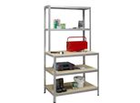 Scaffalatura Da Lavoro Robusta Avasco - Aspetto Metallo E Legno - Larghezza 100 Cm - Portata 875 Kg - Portata 175 Kg Per Ripiano