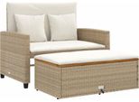 Vidaxl Divano Da Giardino Con Cuscini 2 Posti Beige Poly Rattan E Legno Di Acacia