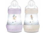 Set Di 2 Biberon - Mam - Easy Start - Anticolica - 160 Ml - Flusso 1 Tettarella - Lilla + Sabbia