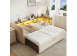 Lvhom Daybed 90X190/180X190Cm Con Led E Prese Di Corrente, Daybed Con Piano Di Appoggio Estensibile, Divano Letto Con Contenitore, Beige