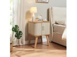 Tavolino 'TysvæR' Con 2 Ante Scorrevoli 59 X 45 X 45 Cm Bambù / Bianco Crema