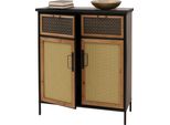 Cassettiera HWC-O79, Armadio A Ripiani Alti, Look Vintage Shabby 94X80X35Cm, Look Rattan