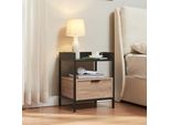 Comodino 'Belana' Tavolino 51 X 40 X 35 Cm Con Cassetto Struttura In Metallo Nero/Rovere