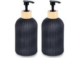 Vilde | Distributore Di Sapone - Nero - 400 Ml - 2 Pezzi - Accessori Per Il Bagno - In Vetro - Bambù