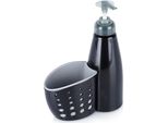 Vilde | Dosatore Di Sapone - Nero - 370 Ml - Dosatore Di Sapone Da Cucina - Con Contenitore Per Spugna