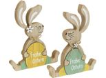 Coniglietti Pasquali Seduti Decorazione In Legno Buona Pasqua Coniglietto Con Uovo, 2 Pezzi