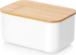 Vilde | Piatto Per Burro - Bianco - 14,5 X 9,5 X 7,5 Cm - Coperchio In Bambù - Organizzazione Della Cucina