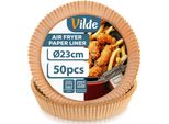 Vilde | Inserto Per Friggitrice Ad Aria - Marrone - 23 Cm - 50 Pezzi - Carta Da Forno Monouso - Carta Da Forno Per Friggitrice Ad Aria