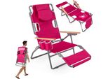 Sedia Da Spiaggia Pieghevole Costway, Sedia Da Campeggio Con Poggiapiedi, Schienale Regolabile, Poggiatesta E Portabicchieri, Sedia Pieghevole Con Funzione Reclinabile Rosso Rosa
