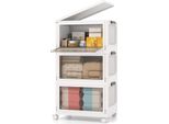 Costway 105L Scatola Pieghevole Con Coperchio, Set Di 3 Scatole Di Plastica, Contenitori Con Ruote E Sportelli, Scatole Impilabili, 48X34X82Cm, Bianco