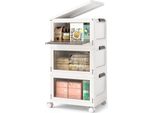 Costway 75 L Scatola Pieghevole Con Coperchio, Set Di 3 Scatole Di Plastica, Contenitori Con Ruote E Sportelli, Scatole Impilabili, 41X31,5X72,5 Cm, Bianco