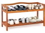 Costway Scarpiera In Legno D'acacia, Scarpiera Con Ganci In Metallo Sul Lato, Per Scarpe Fino A 12 Paia, Ripiano In Piedi 74 X 26 Cm, 2 Livelli