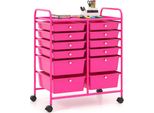 Carrello Costway Con 12 Cassetti Impilabili, Carrello Con Struttura In Metallo E Ripiano, Carrello Da Bagno Carrello Portaoggetti Rosa Caldo