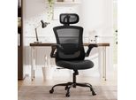 Sedia Da Ufficio COLAMY- Sedia Da Ufficio Ergonomica Con Poggiatesta, Supporto Lombare, Braccioli Pieghevoli E Funzione Dondolo A 140°, Nera