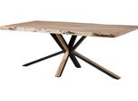 MASSIVMOEBEL24 | Tavolo Da Pranzo 240X100X77 In Legno Di Acacia Laccato Beige / Gambe Incrociate Antracite Opaco / Naturale Freeform