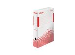 Scatola D'archivio Esselte Speedbox, Din A4, Bianco/Rosso,(L)80 Mm In Cartone Riciclato Al 100%, 100% Riciclabile, - 25 Pezzi (623985)