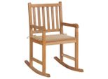 Sedia A Dondolo Con Cuscino Beige In Teak Massiccio