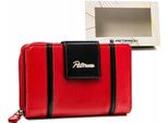 Peterson | Elegante Portafoglio Da Donna, In Pelle Naturale, Con Bottoni A Pressione E Zip, Nero, Rosso, 15,5X10 Cm