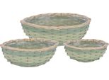 Set Di 3 Cesti Per Fioriere In Legno - 40 / 31 / 23 Cm - Fioriera Verde In Vimini