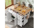 Carrello Da Pranzo Flieks Con Piano Di Lavoro Pieghevole, Isola Da Cucina Con Armadio, Tavolo Da Pranzo Bar 110X45-75X92 Cm, Mobile Buffet Con Rotelle, Bianco