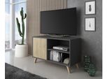 Mobile Tv, Soggiorno, Modello Wind, Colore Grigio Antracite E Rovere, 95X40X57Cm