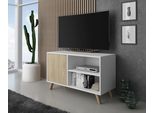 Mobile Tv 100,Soggiorno, Modello Wind, Colore Bianco E Rovere, 95X40X57Cm