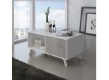 Tavolino Con Porte, Soggiorno, Modello Wind, Colore Bianco Opaco E Cemento, 92X50X45Cm.