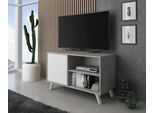 Mobile Tv 100, Soggiorno, Modello Wind, Cemento E Bianco Opaco, 95X40X57Cm