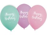 Palloncini Pastello Happy Birthday 6 Pezzi Turchese-Viola-Rosa