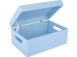 Creative Deco Grande Azzurra Scatola In Legno Porta Oggetti 30X20X14Cm | Coperchio, Maniglie | Contenitore Per Decorare Cassetta Attrezzi Portagiochi