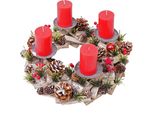 D'avvento HWC-H50, Decorazione Natalizia Composizione Natalizia, Legno Rotondo Ø 33Cm ~ Incl. 4X Candele Rosse