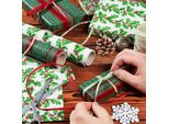 Carta Da Regalo Per Natale, Agrifoglio, Verde, Bianco, Rosso, 0,70 X 10 M