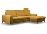Divano Angolare "Monaco"" Divano Angolare Funzione Letto Giallo Senape / Piedi Oro Recamiere Destra"