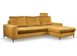 Divano Ad Angolo "Collin"" Divano Ad Angolo Funzione Letto Giallo Senape / Piedi Neri Recamiere Destra"