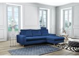 Divano Ad Angolo "Collin"" Divano Ad Angolo Funzione Letto Blu Navy / Piedi Neri Recamiere Destra"