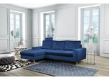 Divano Ad Angolo "Collin"" Divano Ad Angolo Funzione Letto Blu Navy / Piedi Neri Recamiere Sinistra"