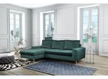 Divano Ad Angolo "Collin"" Divano Ad Angolo Funzione Letto Jungle Verde / Piedi Oro Recamiere Sinistra"