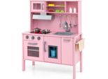 Cucina Da Gioco Per Bambini Costway Con 18 Accessori, Cucina Giocattolo Con Lavello, Forno A Microonde, Gelatiera E Forno, Per Bambini Da 2 Anni In Legno Rosa