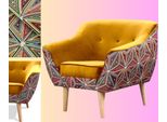 Poltrona Gutto Giallo Con Motivo Grafico Musti Poltrona Tv Reclinabile In Velluto Giallo Con Motivo Grafico Poltrona Imbottita Scandinava Gambe In Legno Gambe Alte
