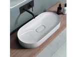 Doporro Lavabo Da Appoggio Lavandino Bagno 70 Cm In Resina Minerale Bianco Lucido Effetto Loto, Senza Foro Rubinetto Colossum826