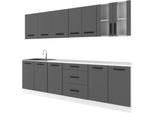 Furnica - Reno - Mobile Da Cucina - Antracite / Antracite Con Piano Di Lavoro Bianco Opaco - 8 Armadi - 260 Cm - Completamente Assemblato