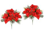 Kunstblumenstrauß I.Ge.A. "Bouquet Poinsettia/Beeren/Tannenzweige", Rot, B:33Cm H:45Cm L:33Cm, Polyester, Kunstpflanzen, 2Er Set Weihnachtsblumen Weihnachtsdeko Adventsdeko Christstern Deko