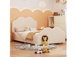 Letto Per Bambini Flieks 90X200Cm Con Rete A Doghe, Letto Imbottito Letto Per Ragazzi Con Testiera E Pediera A Forma Di Nuvola, Letto Singolo Letto In Legno Letto Da Terra, Velluto, Beige